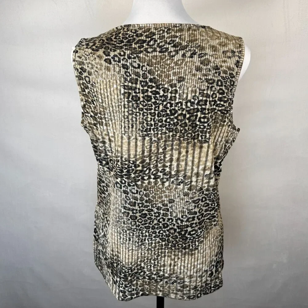 Evan-Picone Black Label Sz M Top Stretch Ribbed Beige Sparkling Animal Print - Picture 4 of 8